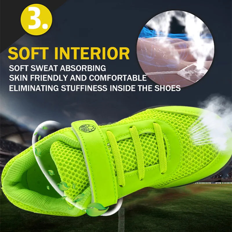 Chuteiras de futebol para criança menino/menina Tf com fecho de velcro, sem pitões, para lacrosse, iniciantes em críquete e basebol