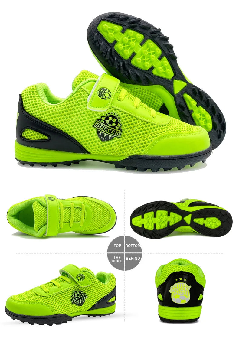 Chuteiras de futebol para criança menino/menina Tf com fecho de velcro, sem pitões, para lacrosse, iniciantes em críquete e basebol