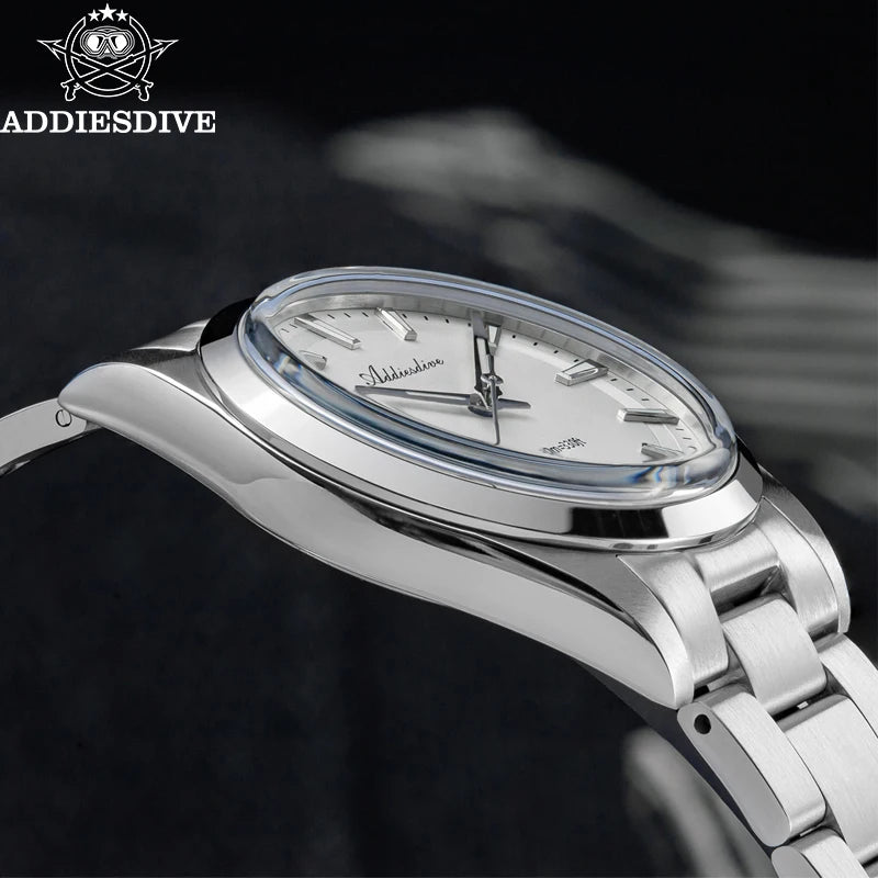Relógio de homem ADDIESDIVE em aço, estilo de luxo, equipado com vidro abaulado, movimento de quartzo e revestimento luminescente azul BGW9; resistente à água até 100 ATM, indicação analógica – Modelo AD2066