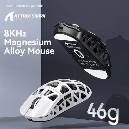 Mouse de gaming ATTACK SHARK R3 din aliaj de magneziu cu structură tip fagure, ultra-ușor, 8K Hz, senzor PAW3395, 26000 DPI, carcasă ergonomică