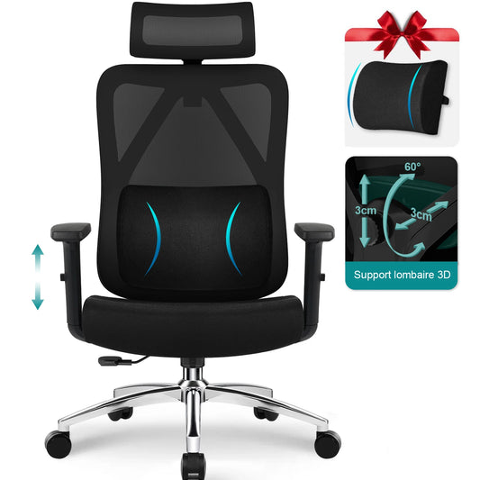 Daccormax Ergonomic Office Chair with 3D Lumbar Support, Mesh Desk Chair, Adjustable Headrest, Reclining Swivel Computer Chair for Home Office
