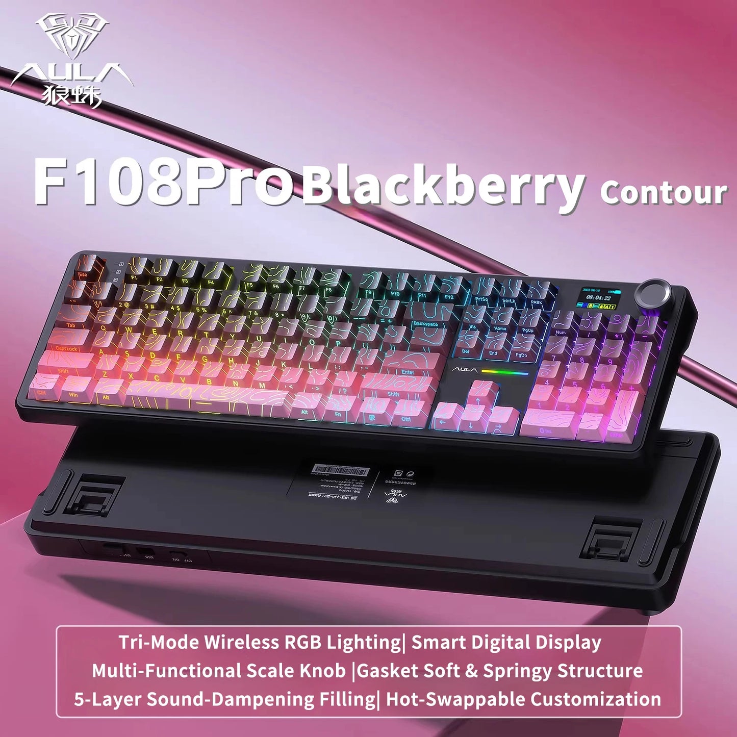 Teclado mecánico AULA F108 PRO personalizado con distribución 100%, retroiluminación RGB, Bluetooth inalámbrico, interruptores HiFi para gaming