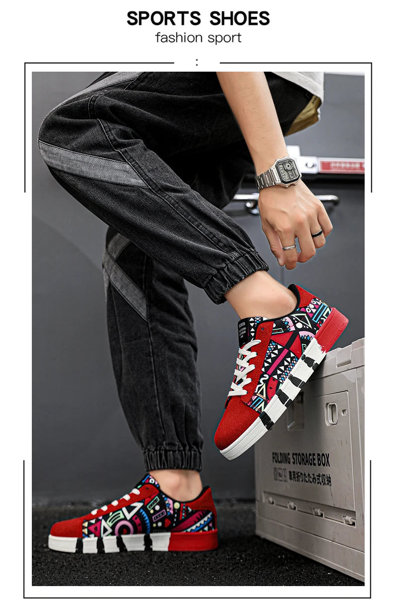 Zapatillas deportivas de running para hombre YRZL de lona con estilo geométrico, zapatillas con cordones para pareja, zapatos de skate para hombre con estampado grafiti moderno