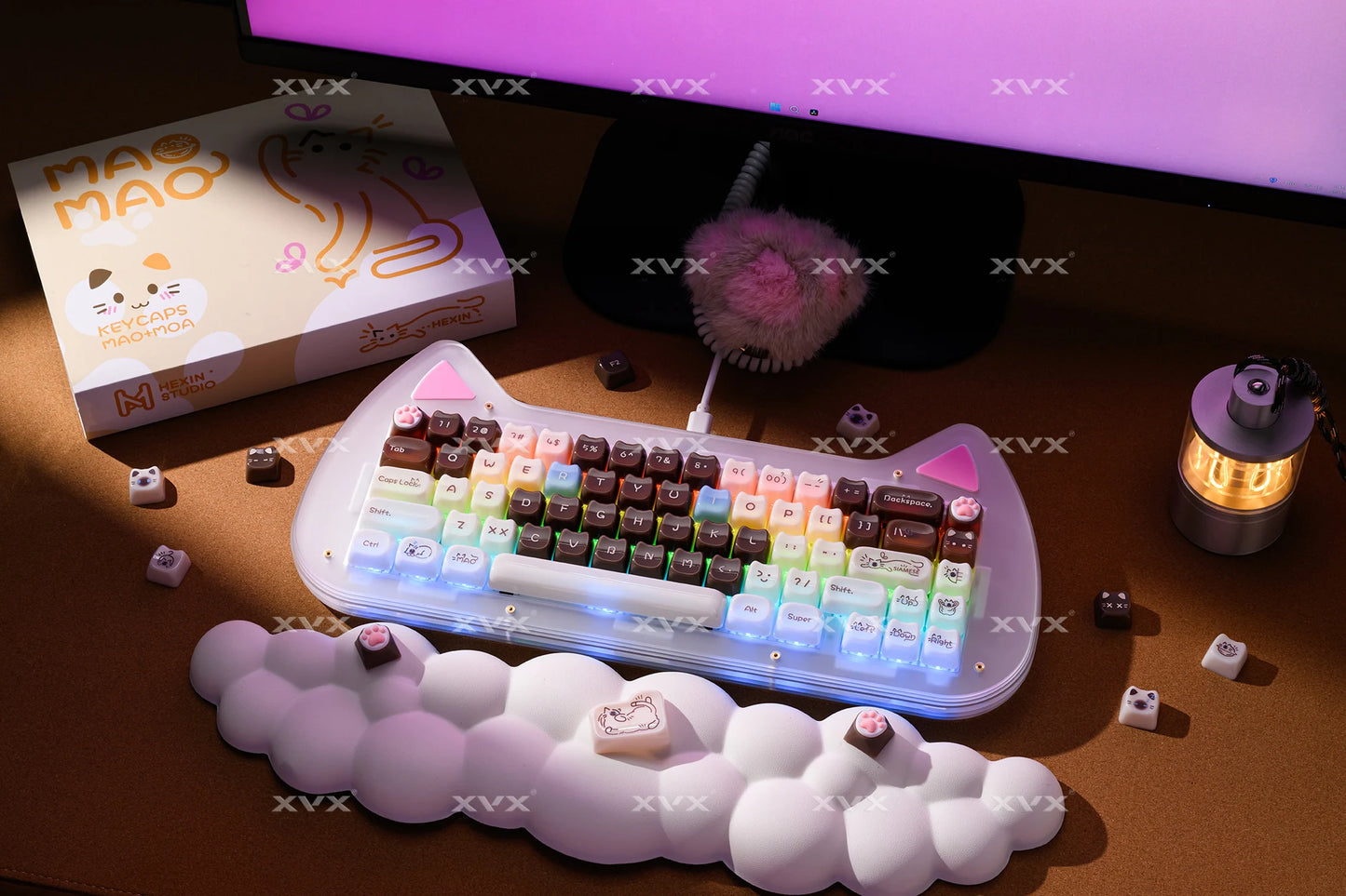 Keycaps XVX 148 Teclas Tema Gato Perfil MAO Keycap Coreana Brilhante e Fofa para Teclado 61 64 68 78 87 96 98 104 108