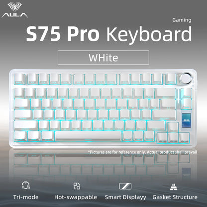 Tastiera meccanica AULA S75 PRO 75% layout personalizzato, retroilluminazione RGB, wireless Bluetooth, tastiera da gaming con schermo e manopola