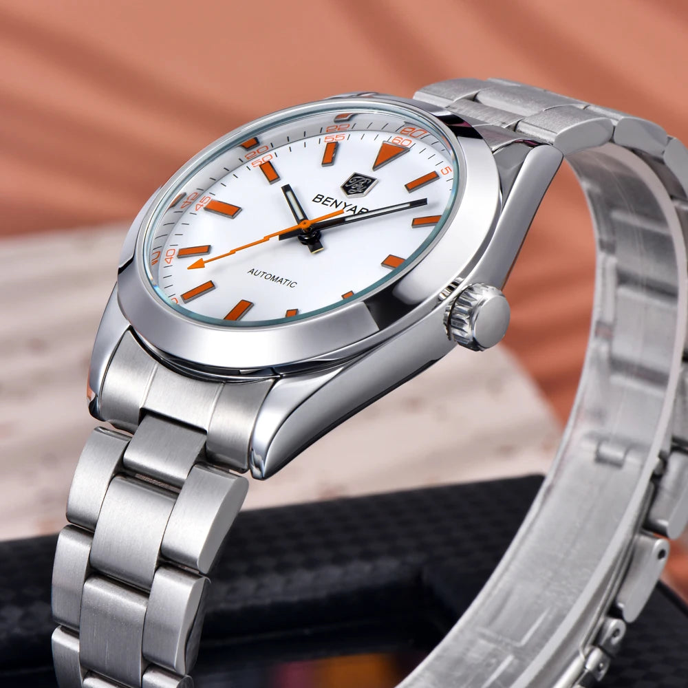 2026 New BENYAR White Mens Watches Top Luxury Automatic Watch For Men Mechanical Stainless Steel Luminous Sports Wristwatches