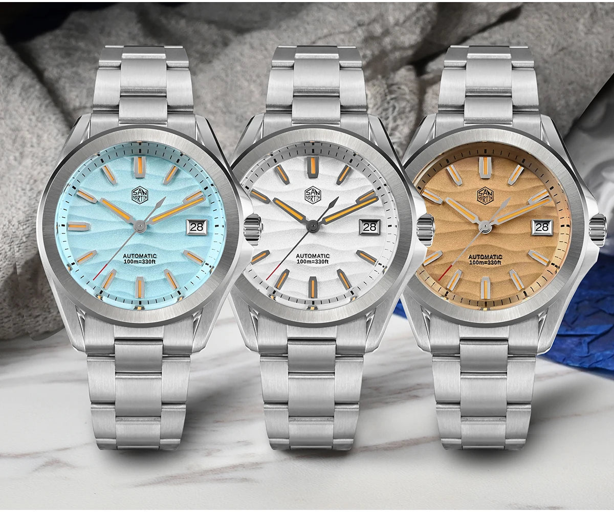San Martin New Gada Watch 39mm Desert Texture Men Dress Watch NH35 Automatic Mechanical Sapphire Waterproof 100m Luminous SN0129