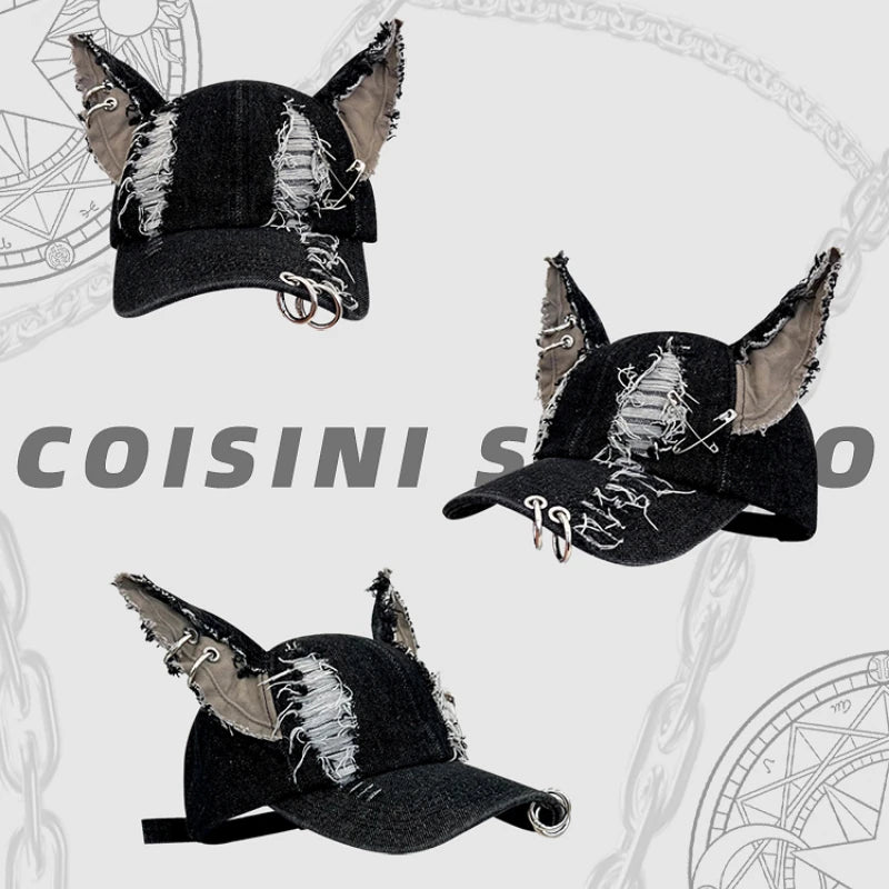 Niche Y2k Personality Hoop Cowboy Hole Ladies Baseball Cap Three-dimensional Dog Ears Trend Hip Hop Adjustable Men Sports Hat