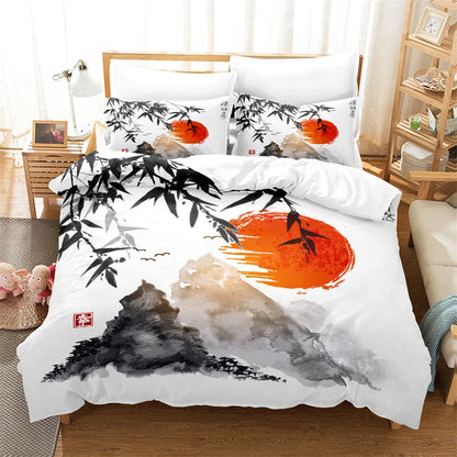 Bamboo Painting Duvet Cover Set Chinese Style Bedding Set Youth Linen Queen Size Bed Comforter Cover Set Fashion Bedding Set