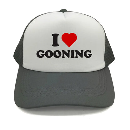 Juokingos „I Love Gooning“ beisbolo kepurės. Šaunios vasarinės vyriškos tinklinės kepurės. Humoro kupinos „Trucker“ stiliaus kepurės. Unisex lauko tinklinės kepurės MZ-080
