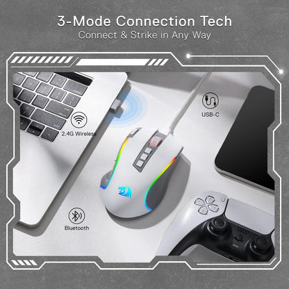 Redragon M612 PRO RGB BT 2.4G gaming miška, brezžična optična miška 8000 DPI z 9 programabilnimi gumbi in 7 načini osvetlitve, B