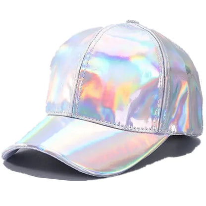 New Unisex PU Leather Laser Style Baseball Cap Street Hip Hop Hat Men Women Dazzling Colors Y2K Cap