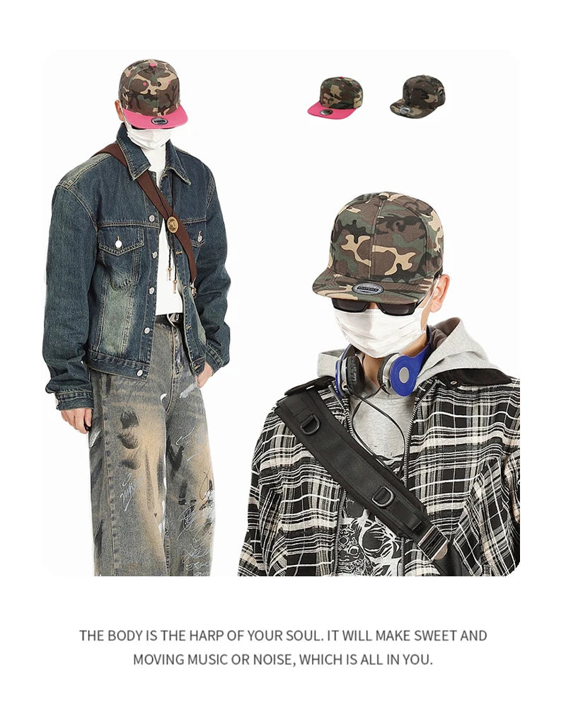 New Unisex Color Block Camouflage Baseball Hats Flat Eave Breathable Hip Hop Sunshade Peaked Caps Versatile Fashion Personal ins