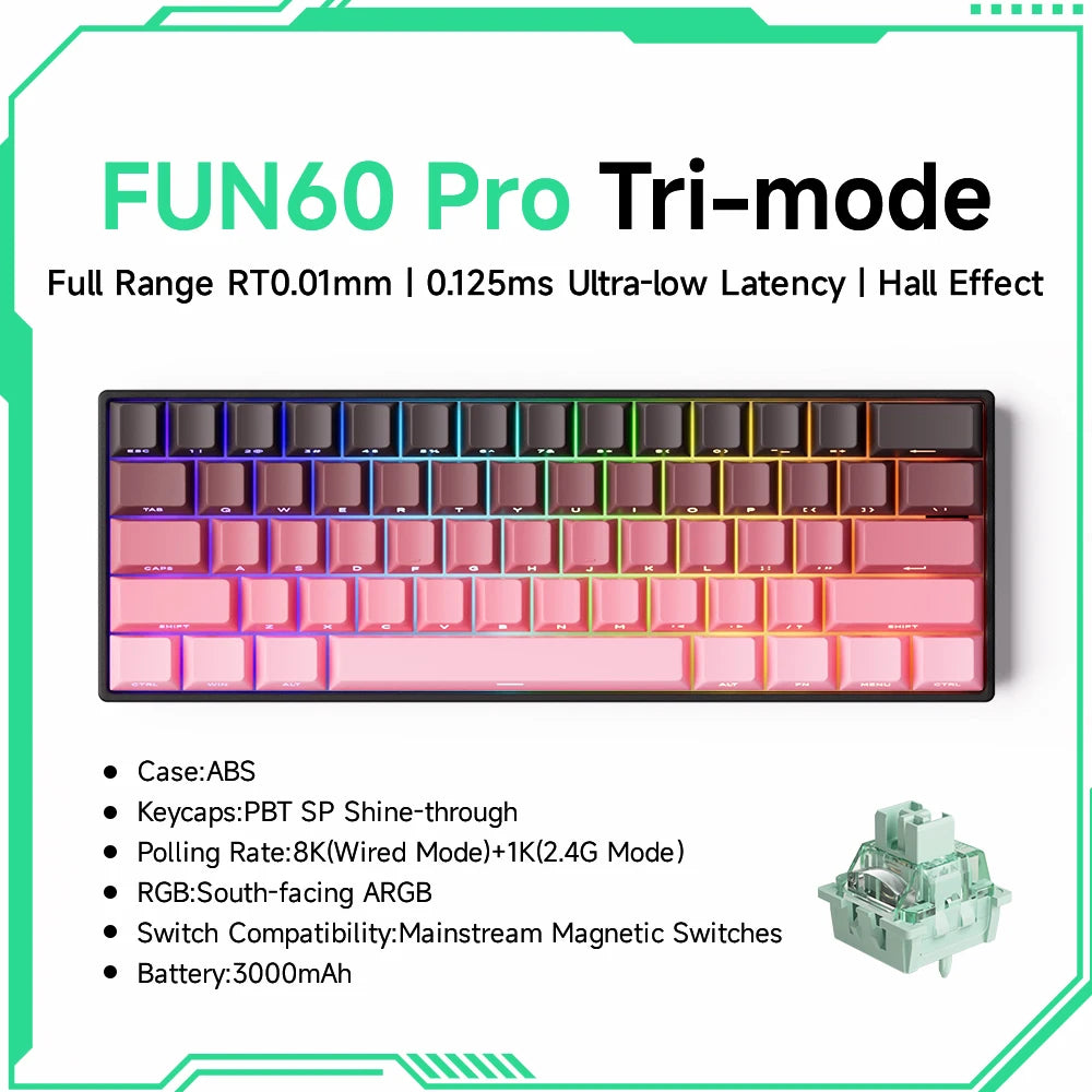 Tastiera meccanica Akko MonsGeek FUN60 con switch magnetici, tastiera gaming 60%, Rapid Trigger 0.01mm, 8K, ARGB, HE/TMR, tastiera personalizzabile