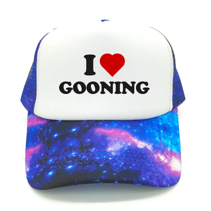 Juokingos „I Love Gooning“ beisbolo kepurės. Šaunios vasarinės vyriškos tinklinės kepurės. Humoro kupinos „Trucker“ stiliaus kepurės. Unisex lauko tinklinės kepurės MZ-080
