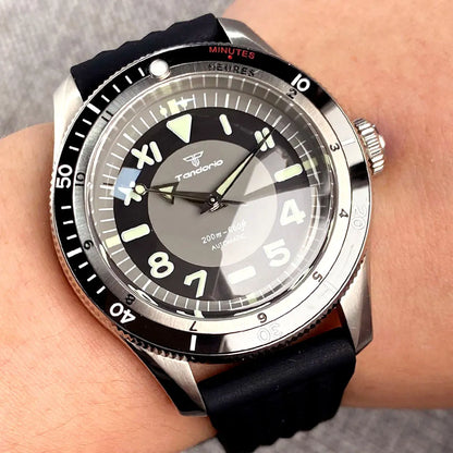 Tandorio Waterproof Watch Men Dome Sapphire Crystal Roman Numbers 120 Clicks Bezel NH35A/Miyota 8215 Movt Silicone Grey Dial