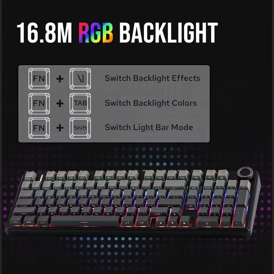Teclado mecánico gaming AULA F99 Pro E-sports de tres modos, RGB, hot-swappable, 96%, PBT, inalámbrico personalizado con perilla multimedia