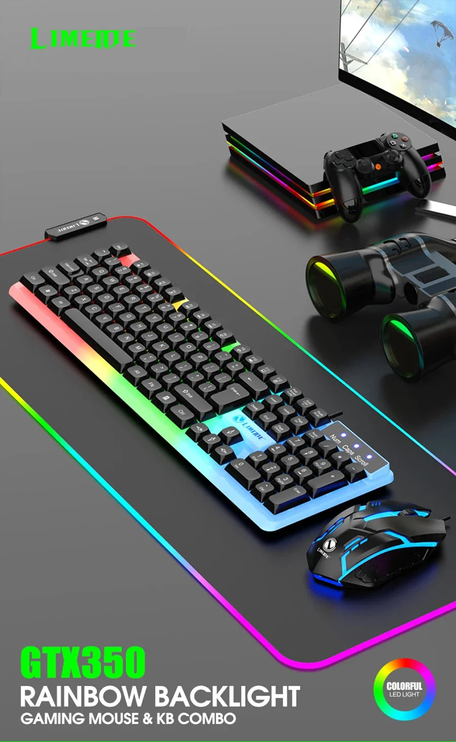 Combo de teclado y ratón gaming NG GTX350 para ordenador y portátil, kit gamer con retroiluminación LED, teclado USB con cable GTX350, set negro