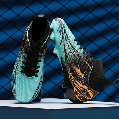 Nouvelles chaussures de football pour hommes, très vendues, chaussures de football à tige haute, crampons de futsal pour terrain en herbe, baskets d'intérieur de haute qualité, antidérapantes pour l'extérieur.