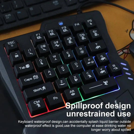 USB Single Hand Keyboard Luminous Ultra-slim One Handedly Keyboard 3 Color Backlight 35 Keys Gaming Mechanical Keyboard Laptop