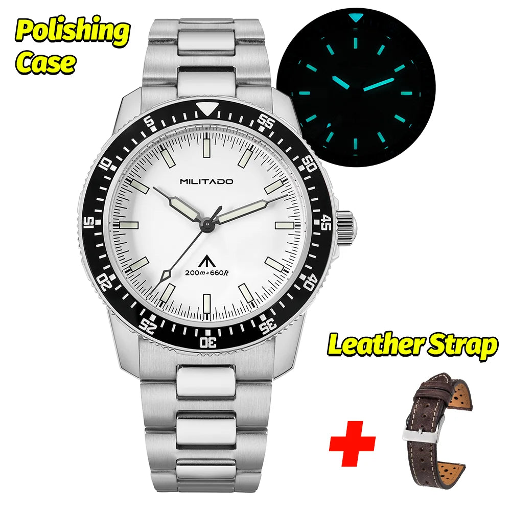 MILITADO  ML25 Quartz Dive Watch VH31 Sweep Second Sapphire Crystal 200M Waterproof BGW9 Lume Ceramic Bezel Men Watch