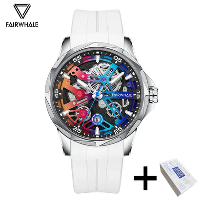Brand Mark Fairwhale Sports Automatic Watch For Men Fashion Stainless Steel Rainbow Dial Mechanical Wristwatch Man Free Shipping