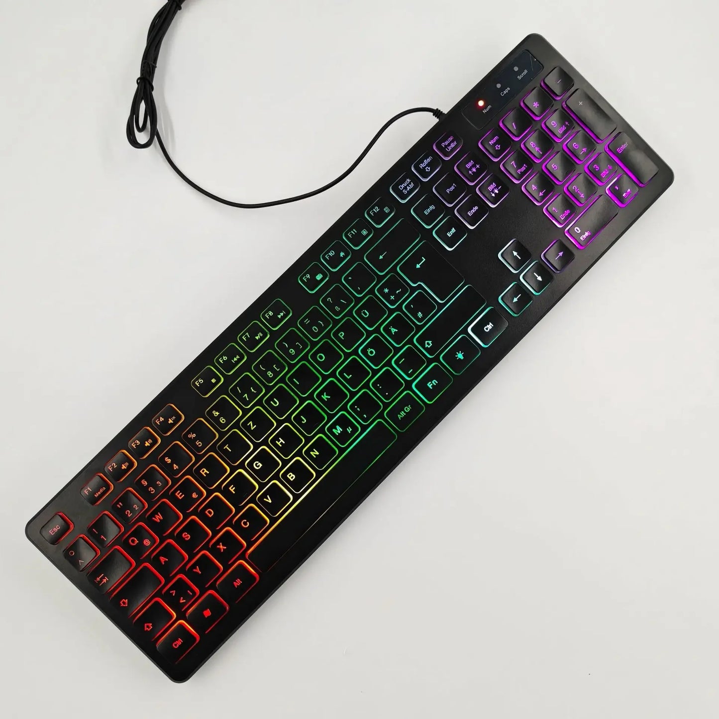 Tastiera da gaming per computer retroilluminata RGB silenziosa, tastiera cablata USB per ufficio e casa, russo, francese, spagnolo, tedesco, arabo, inglese
