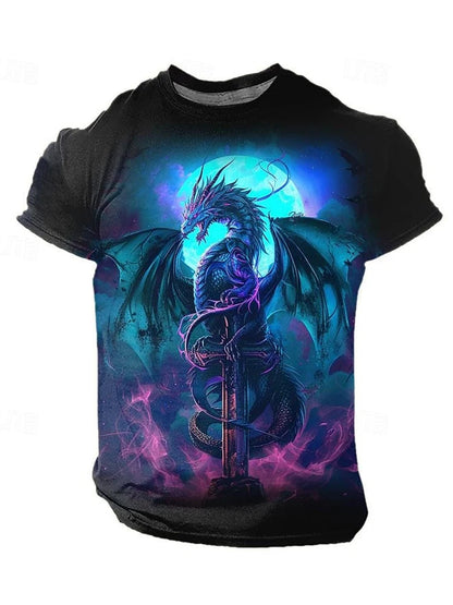Camiseta de hombre con estampado de dragón 3D, informal de verano para diario, camiseta urbana de hombre para deportes al aire libre, manga corta, moda urbana