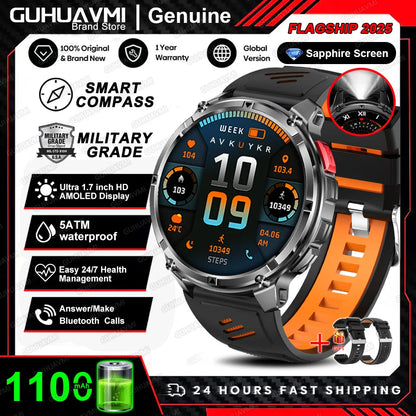 New T-REX3 Ultra 1100mAh Battery SmartWatch 10ATM Waterproof GPS Compass Flashlight 1.7" AMOLED HD Call Sports Smart Watch Men