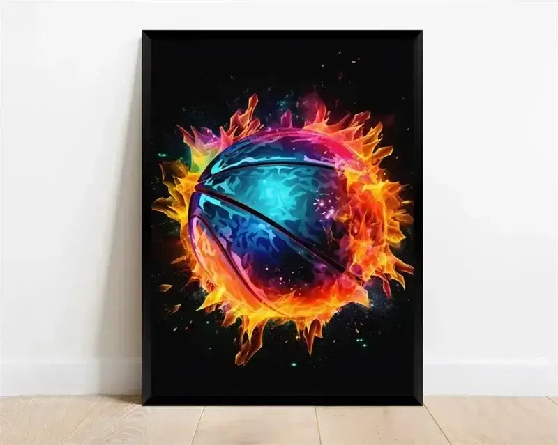 Póster Néon de Personagem de Videojogo com Gamepad, Auscultadores, Futebol e Basquetebol em Tela — Arte de Parede para Decoração de Quarto Gaming