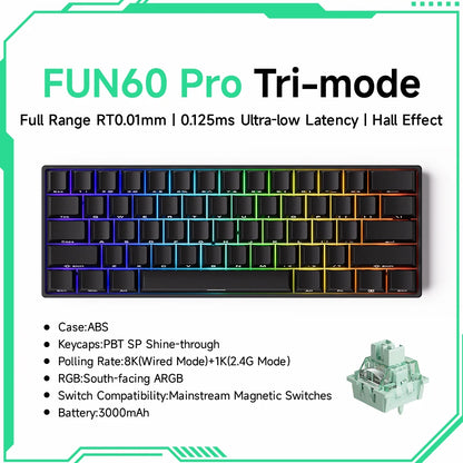 Tastiera meccanica Akko MonsGeek FUN60 con switch magnetici, 60%, tastiera gaming Rapid Trigger 0.01mm, 8K, ARGB, HE/TMR, custom