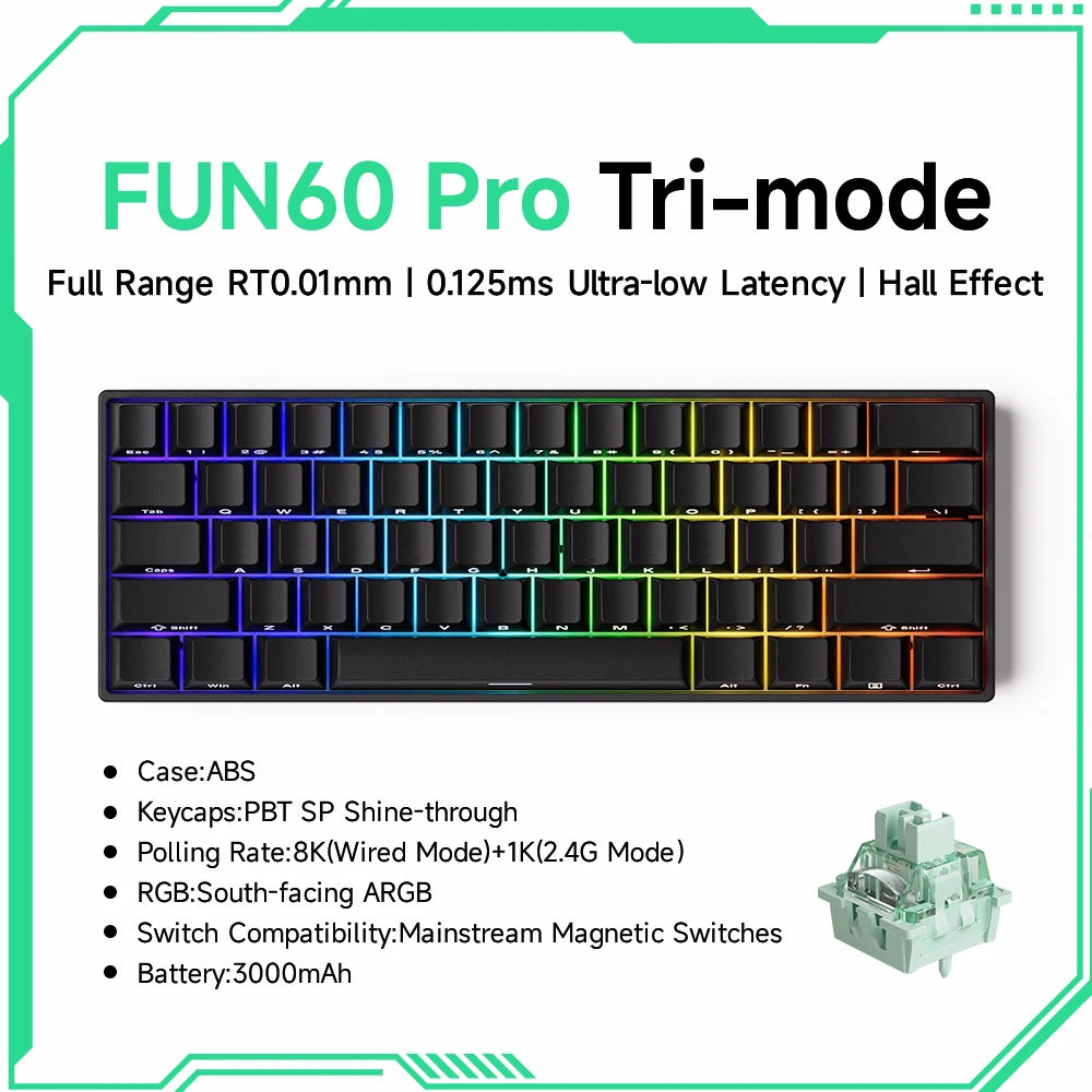 Tastiera meccanica Akko MonsGeek FUN60 con switch magnetici, tastiera gaming 60%, Rapid Trigger 0.01mm, 8K, ARGB, HE/TMR, tastiera personalizzabile