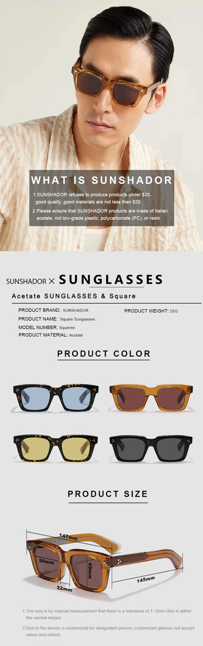 Top Quality Luxury Square Acetate Sunglasses For Men Women Classic Sunglasses outdoor UV400 Protection Logo Customization