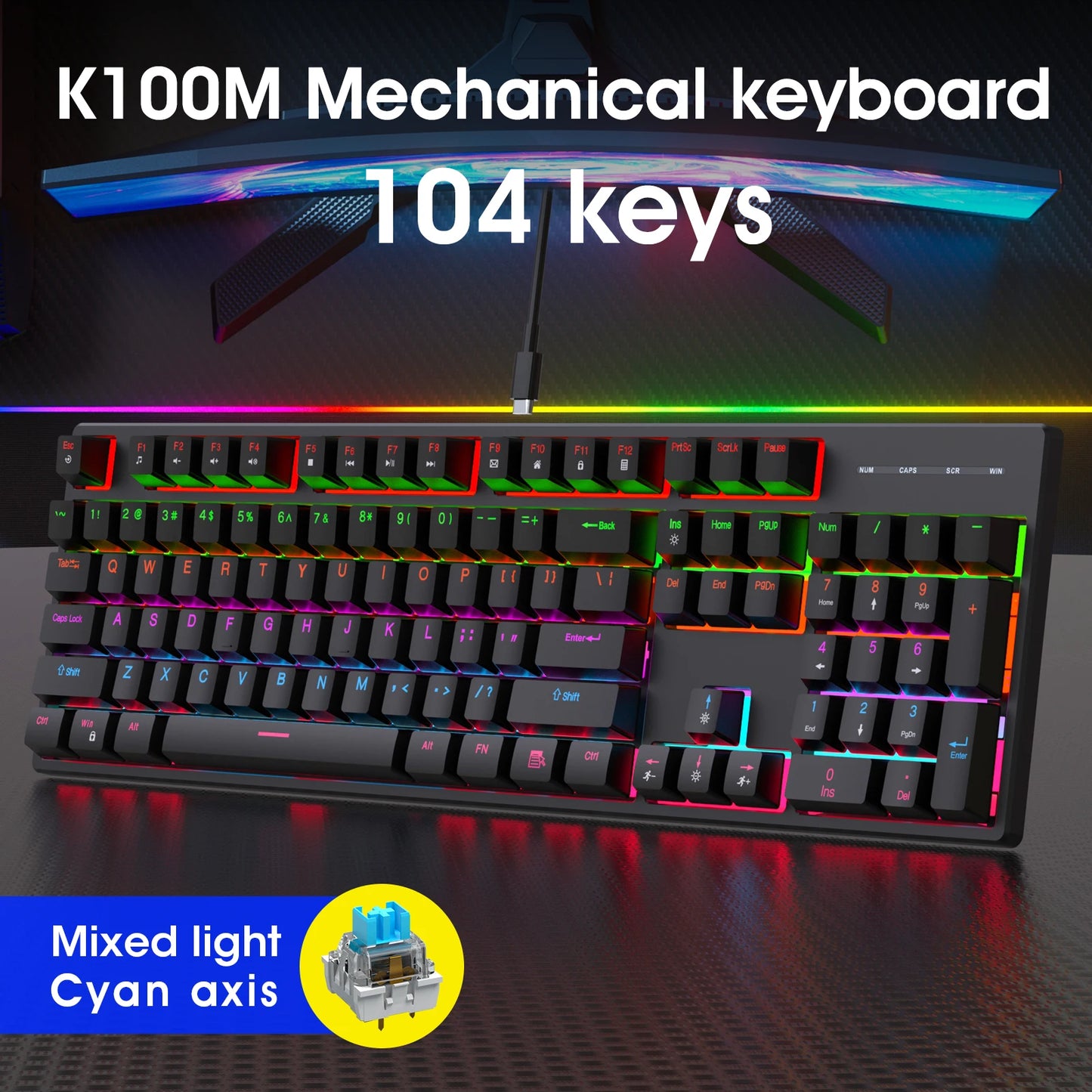 Mechanical Keyboard Wired 16 RGB Backlit 61/87/104Key Esports Gaming Keyboard Hot-Swappable Ergonomic Keyboard for PC Laptop