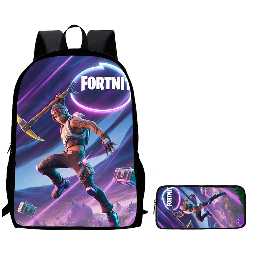 2Pcs Fortnite Kids Backpack Set Pencil Case Lightweight Durable School Bag For Boys Girls 6-9 Years Old Daily School Supplies