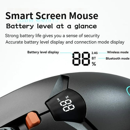 2.4G Bluetooth wireless mouse screen display power 600mAh large capacity battery, light tone buttons for gaming and office