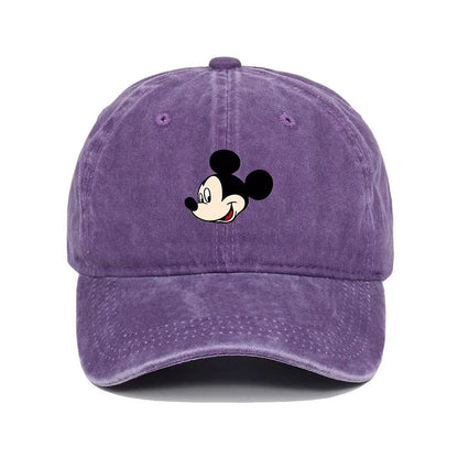 Retro Washed Mickey Mouse Print Baseball Cap Men Women Vintage Kpop Snapback Cap Adjustable Breathable Trucker Hat Sunscreen Hat