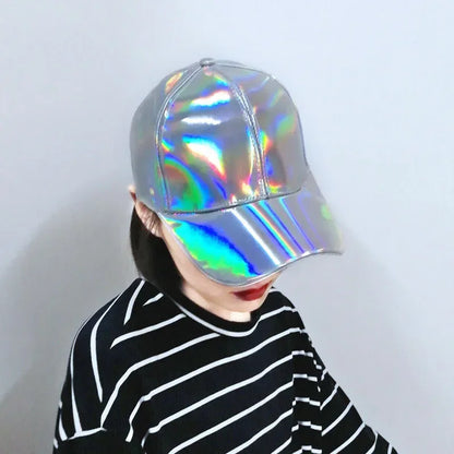 New Unisex PU Leather Laser Style Baseball Cap Street Hip Hop Hat Men Women Dazzling Colors Y2K Cap