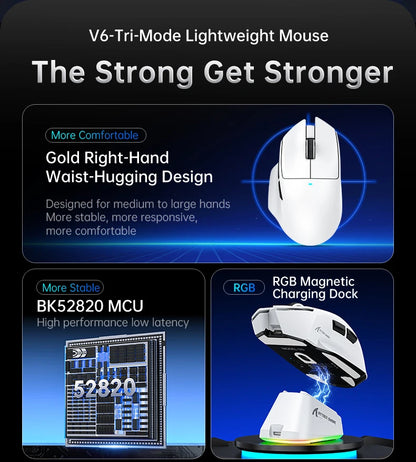 ATTACK SHARK V6  Wireless Gaming Superlight Mouse with RGB Magnetic Charging Dock,PAW3311 Sensor,Macro Gaming Mouse