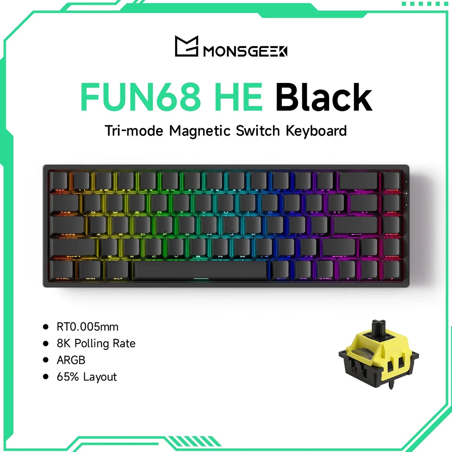 Teclado magnético Akko MonsGeek FUN68 FUN60 PRO&MAX HE 60% 65% para gaming, teclados gaming Rapid Trigger 8K, teclado personalizado para gamer e esports