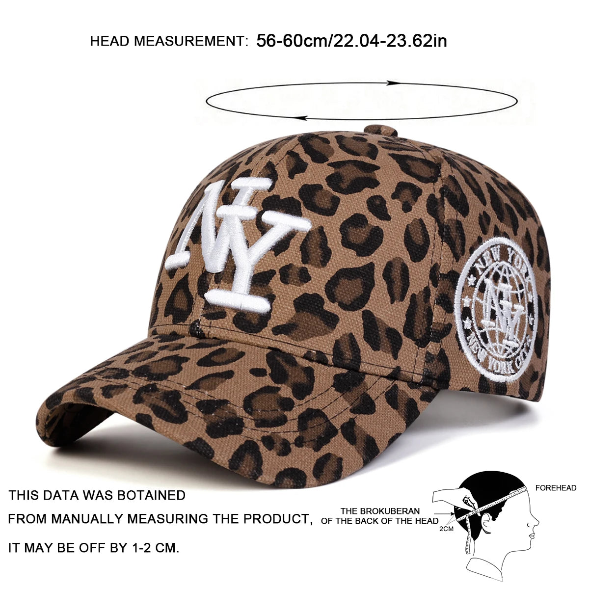 Unisex NY Letter Embroidery Leopard Print Baseball Caps Spring Autumn Outdoor Adjustable Casual Hats Sunscreen Hat Sports Cap