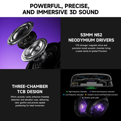 Auriculares gaming AKKO Verge S9 con micrófono – Driver de 53mm, Bluetooth 5.3 inalámbrico de cuatro modos, sonido envolvente 7.1, auriculares gaming profesionales para FPS