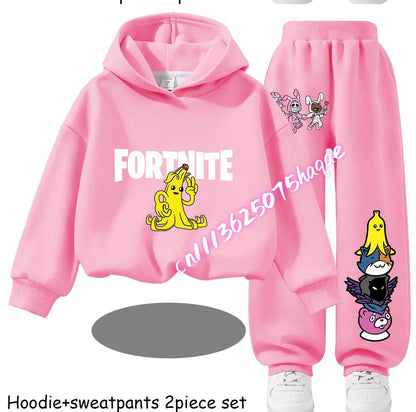 Fortnite Kids Spring and Autumn Long-Sleeved Pants Children's Hooded Sweatshirt Set Game Cartoon Print Boys' Sport Shirt