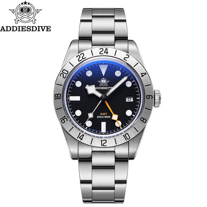 ADDIESDIVE Top Brand 39mm Quartz GMT Watches 20Bar Waterproof Luminous Bubble Mirror Sport Glass Watch for Men Relogio Masculino