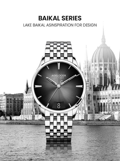 AGELOCER Original Budapest Watch Men's Vogue Formal Big Calendar Automatic Mechanical Watch Birthday Gift for Men