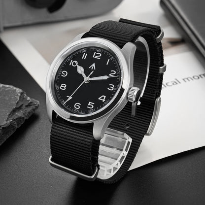 Militado ML08 Vintage Black Watch VH31 Sweep Quartz Wristwatch Ar Sapphire Crystal Luminous C3 BGW9 100 Waterproof Watches Man