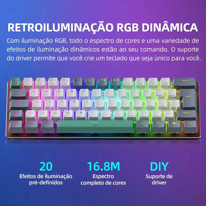 Tastiera meccanica mini Machenike K500-B61 60% layout ABNT2, retroilluminazione RGB, hot-swappable, NKRO, tastiera gaming cablata per PC Gamer