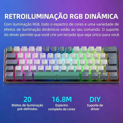Tastiera meccanica mini Machenike K500-B61 60% layout ABNT2, retroilluminazione RGB, hot-swappable, NKRO, tastiera gaming cablata per PC Gamer