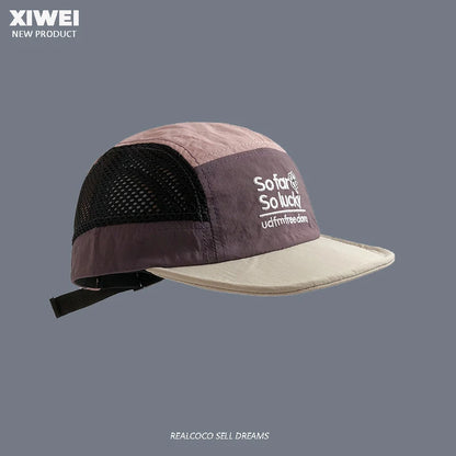Cappellino da estate con ricami abbinati ai colori, ad asciugatura rapida, per uomo e donna, per sport all’aperto, in rete traspirante, con visiera parasole, a cinque pannelli, stile baseball
