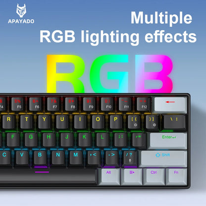 Tastiera meccanica da gaming cablata mini APAYADO K61 60% Phantom RGB, 61 tasti, switch Red/Blue, ergonomica, portatile per PC/laptop